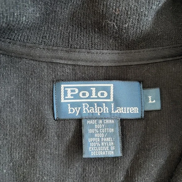 Vintage Polo Ralph Lauren Mens Half Zip Hooded Jacket Black Long Sleeve Sz Large - Picture 3 of 7